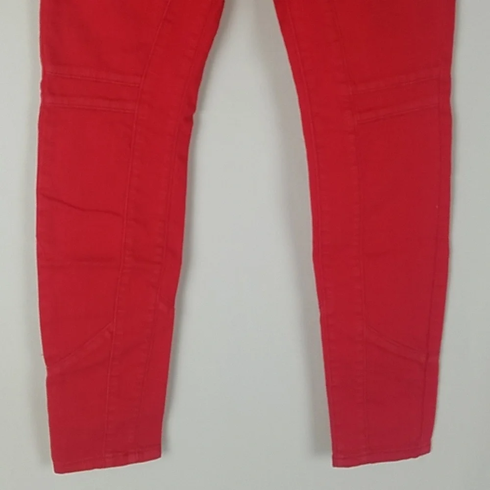 Free‎ People women 27 moto red utility skinny jeans denim minimalist Preppy
